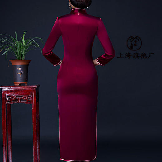 上海旗袍厂LHS-L9101酒红色绣花长款旗袍婚宴婚礼喜宴喜婆婆婚宴服长款长袖冬季 商品图7