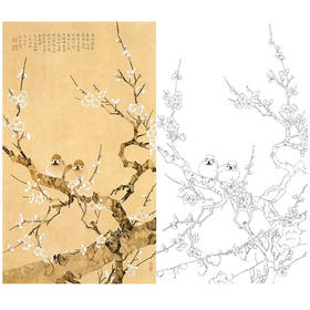 陈之佛竖幅工笔花鸟白描底稿《梅雀图》-多种白描尺寸可选-QA55
