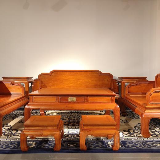 红桥红  家具严选  缅甸花梨(大果紫檀）  【弯腿直背素面沙发八件套】 商品图1