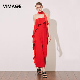 VIMAGE纬漫纪夏季女装个性时尚裹胸荷叶边连衣裤连体裤夏V977504