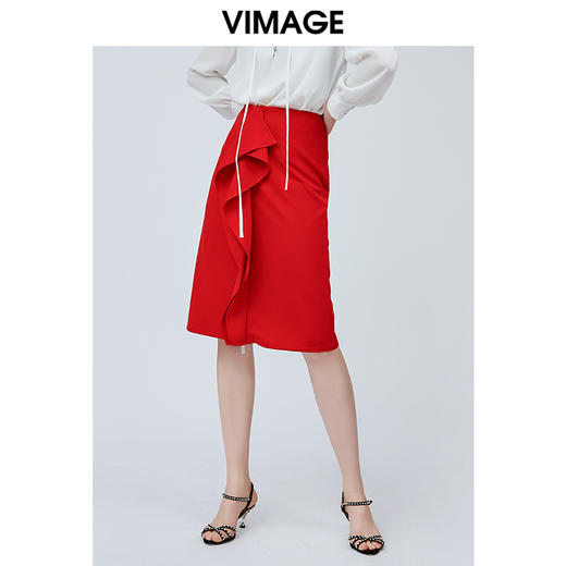 vimage纬漫纪夏季日式工装裙时尚百搭红色半身裙女高腰V1106705 商品图0