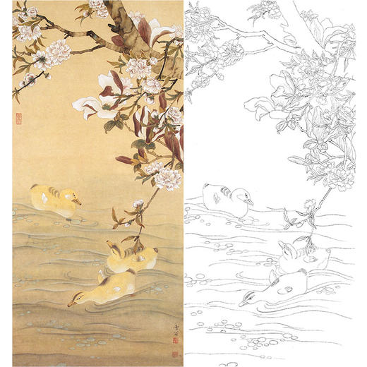 陈之佛竖幅工笔花鸟白描底稿-《春堂乳鸭》-多种白描尺寸可选-QA65 商品图0
