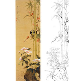 陈之佛竖幅工笔花鸟白描底稿《露冷风静》-多种白描尺寸可选-QA72