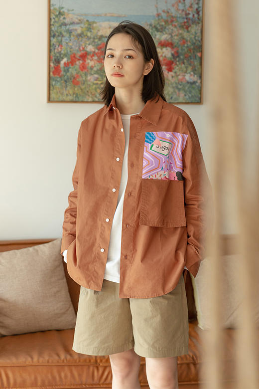 靴下物 原创设计糖果系列女装2019款春口袋跳跳糖印花衬衫外套 商品图5