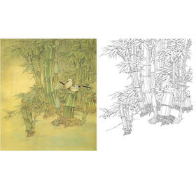万一工笔花鸟白描底稿-《金竹》斗方小品册页-多种白描尺寸可选-WT02