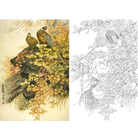 万一竖幅工笔花鸟白描底稿-《幕秋幽禽》-多种白描尺寸可选-WT30