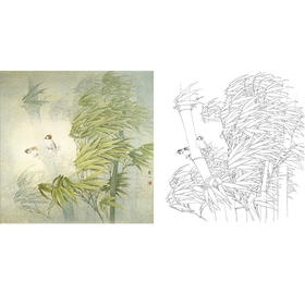 万一工笔花鸟竹子白描底稿-《风竹》斗方小品册页-多种白描尺寸可选-WT09