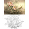 万一横幅工笔花鸟白描底稿-《雾中牡丹》-多种白描尺寸可选-WT16 商品缩略图0