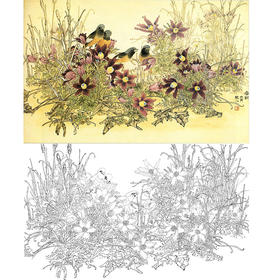 万一横幅工笔花鸟白描底稿-《春讯》-多种白描尺寸可选-WT17