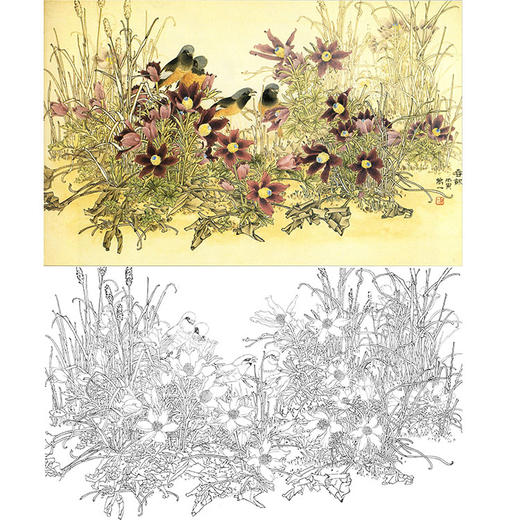 万一横幅工笔花鸟白描底稿-《春讯》-多种白描尺寸可选-WT17 商品图0