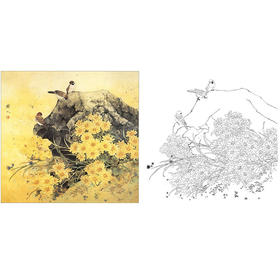万一工笔花鸟白描底稿-菊雀-斗方小品册页-WT03