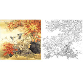 万一工笔花鸟白描底稿-《霜叶》斗方小品册页-多种白描尺寸可选-WT11