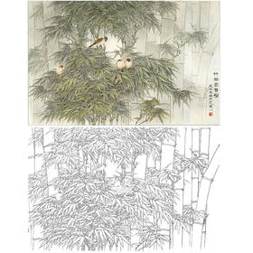 万一横幅工笔花鸟白描底稿-竹-WT20