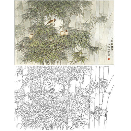 万一横幅工笔花鸟白描底稿-竹-WT20 商品图0