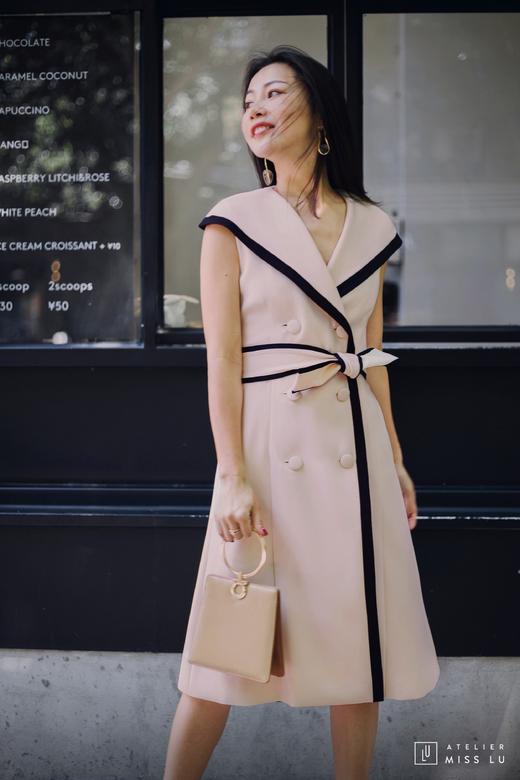 AtelierMissLu / Wallis-奶油杏撞色翻领连身裙 商品图4