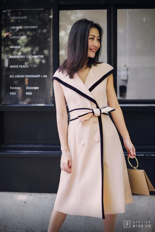 AtelierMissLu / Wallis-奶油杏撞色翻领连身裙 商品图0