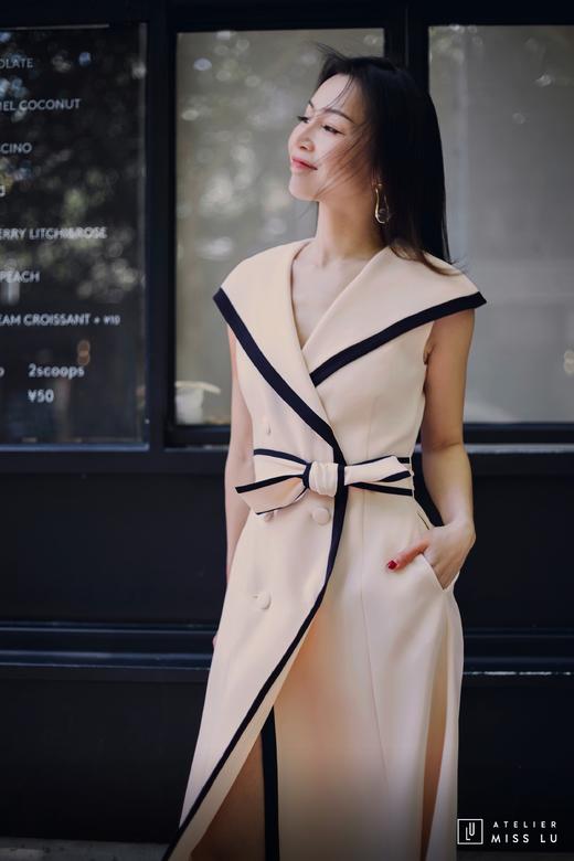 AtelierMissLu / Wallis-奶油杏撞色翻领连身裙 商品图5