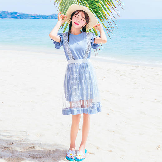 娜娜日记2019夏装新款女学院蕾丝软妹圆领两件套短袖chic连衣裙 商品图0