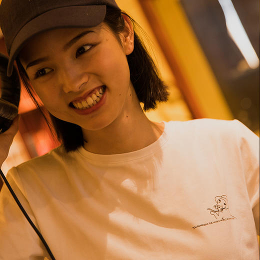 靴下物  原创设计么么茶系列白t恤女夏秋季宽松短款圆领纯棉短袖 商品图3