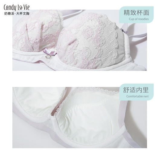 【已下架详情页转新链接】奶糖派大罩杯cupcake浅紫蕾丝舒适上托透气侧收稳定薄款大胸内衣 商品图2