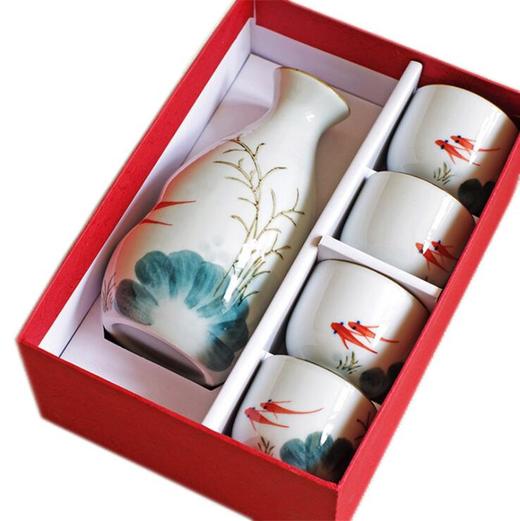 金鱼戏水酒具 日式高温釉下彩陶瓷清酒壶 一壶四杯酒具 商品图4