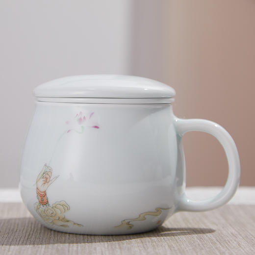 昌南丨影青「佛手荷花」苹果杯 个人办公杯 茶水分离水杯 约350ml 礼盒装 商品图0