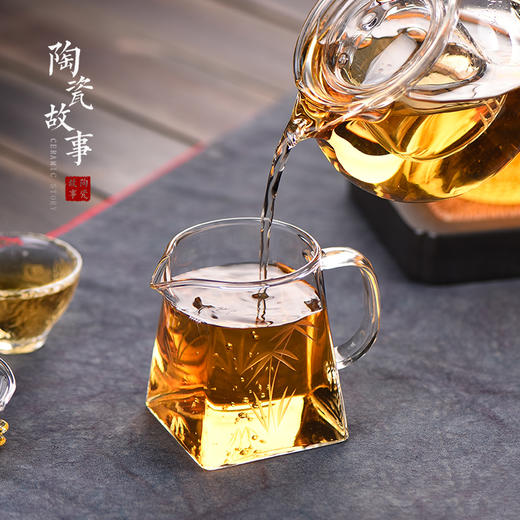 公道杯-玻璃公道杯-刻花公道杯圆肚、四方、直身6款（透明把） 商品图4