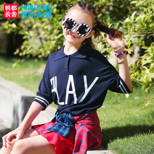 米妮哈鲁童装2018夏装新款韩版女童针织打底中大童T恤ZY8080鋐 商品图1