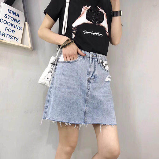 磨破牛仔裙半身裙女2019新款ins超火裙子高腰a字chic牛仔短裙夏季 商品图1