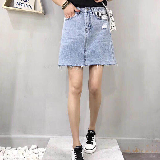 磨破牛仔裙半身裙女2019新款ins超火裙子高腰a字chic牛仔短裙夏季 商品图0