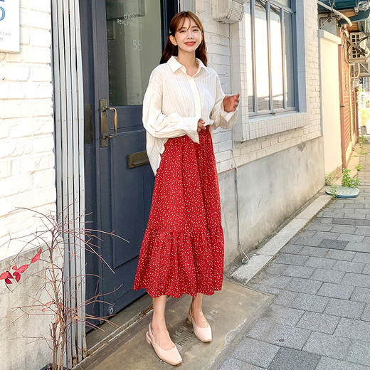韩都衣舍2020夏装新款韩版女装气质波点荷叶边中长半身裙MR9196璎 商品图2