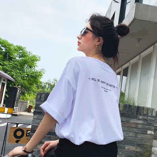 韩都衣舍2019夏装新款ins宽松四色潮字母印花网红短袖T恤PT9086禧 商品图2