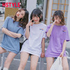 韩都衣舍2019夏装新款女装韩版宽松纯棉中长上装短袖T恤EQ12533婋 商品缩略图0