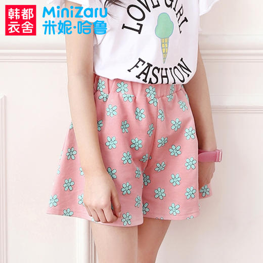 米妮哈鲁童装2019夏装新款女童裤子中大童儿童阔腿短裤ZE5264燚 商品图0