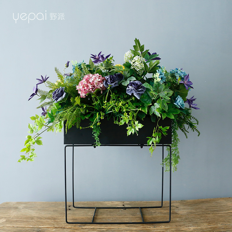 ins北欧风田园大型落地仿真花高档品质阳台花盆长条方形花槽铁艺