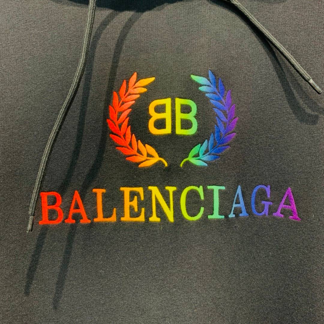 0折 balenciaga 黑色彩字bb麦穗帽衫上衣外套 男女