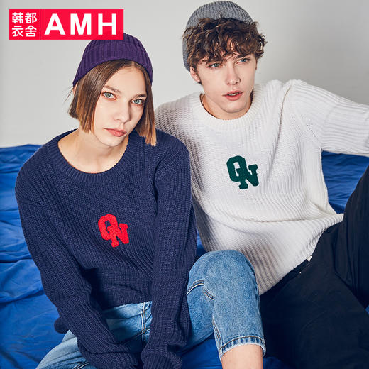 AMH韩版男装冬装2018新款潮流情侣毛线衣套头针织衫男OJ8036琳 商品图0