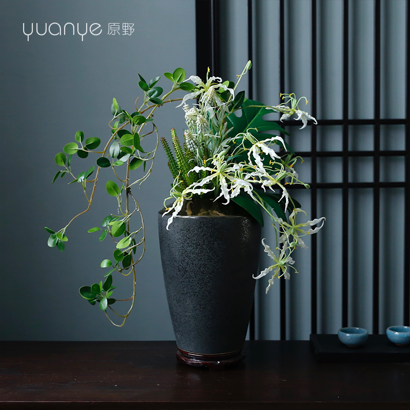 新中式高档品质百合花仿真花客厅田园风绢花室内假花装饰花摆设件