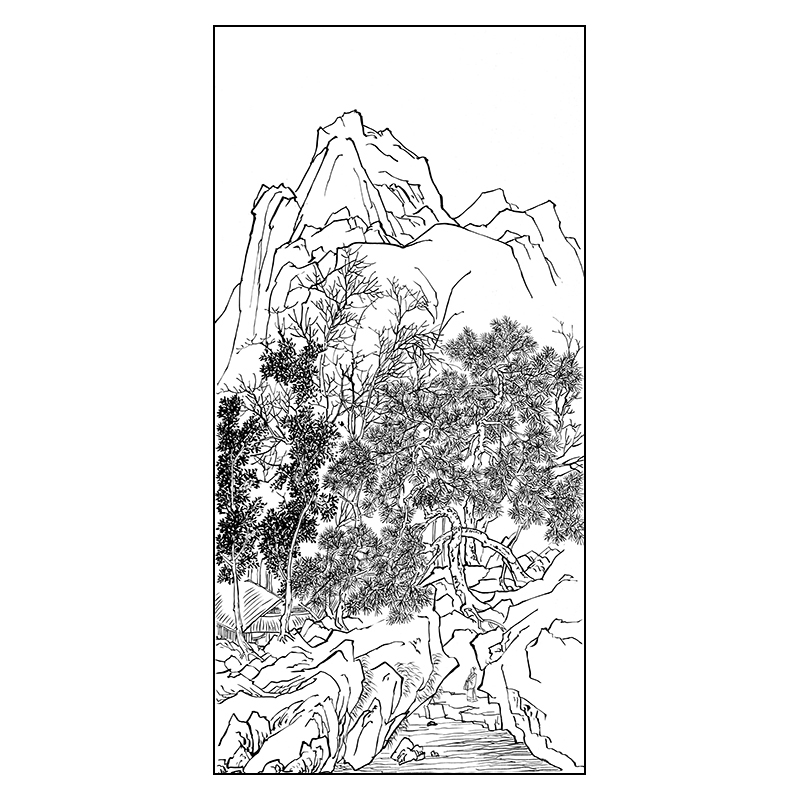 tp237高清工笔画素材国画山水画花鸟线描稿工笔画白描