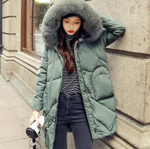 【羽绒服女】.爱思怡羽绒服中长款 宽松时尚大毛领加厚保暖女士外套 商品图0