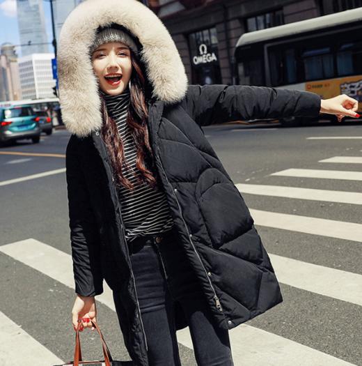 【羽绒服女】.爱思怡羽绒服中长款 宽松时尚大毛领加厚保暖女士外套 商品图3