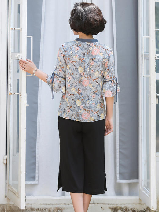 迪葵纳妈妈装2019夏装新款中老年女装双色上衣两件套套装WD7345轩 商品图1