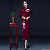 上海旗袍厂LHS-L9101酒红色绣花长款旗袍婚宴婚礼喜宴喜婆婆婚宴服长款长袖冬季 商品缩略图0