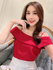 张心子露肩上衣女2019夏装新款潮性感名媛酒红色遮肚子雪纺衫洋气061631 商品缩略图1