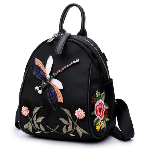 QS-x9新品民族风蜻蜓绣花牛津布双肩包 TZW 商品图0