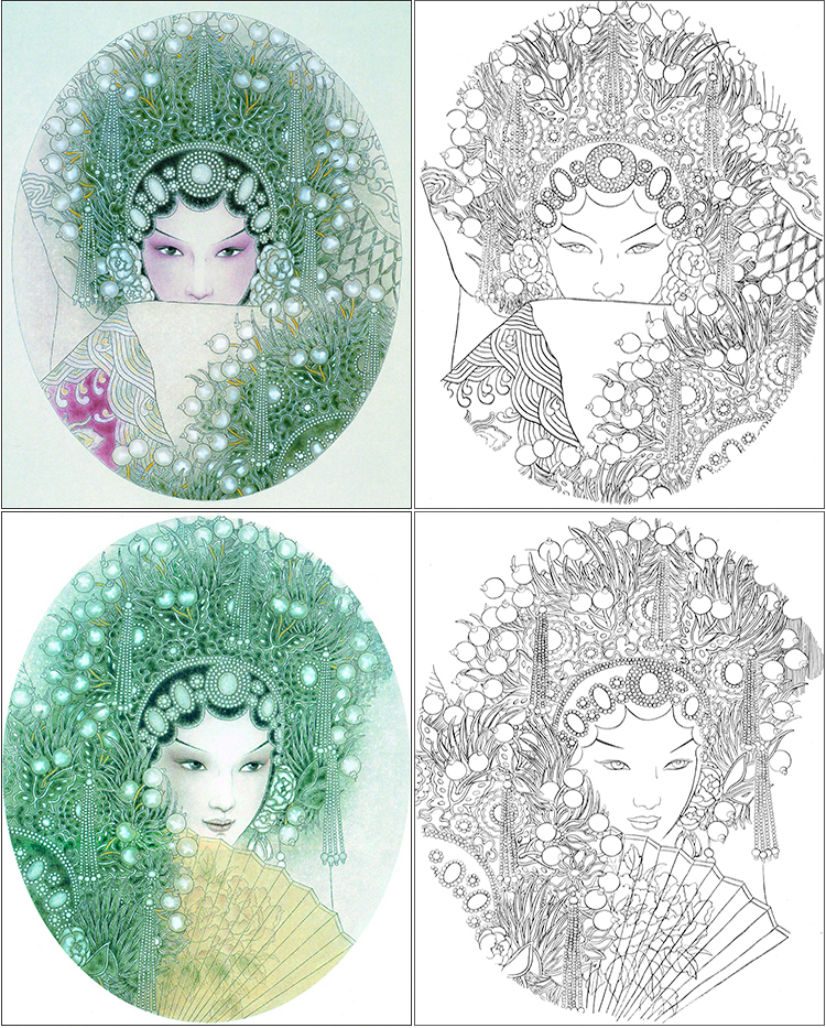 高清工笔画戏剧人物白描底稿国画仕女传统人物临摹勾线素材打印稿