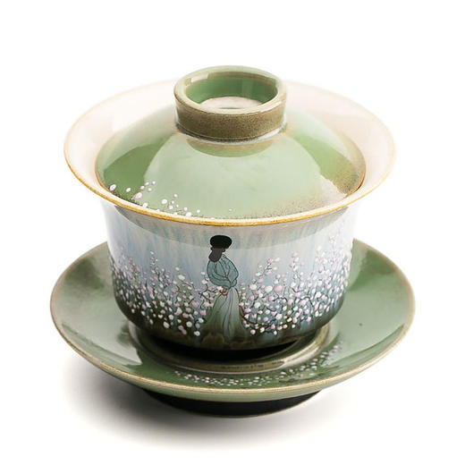 「颜色釉窑变手绘三才盖碗工夫茶杯」景德镇纯手工陶瓷三泡台茶杯 商品图4