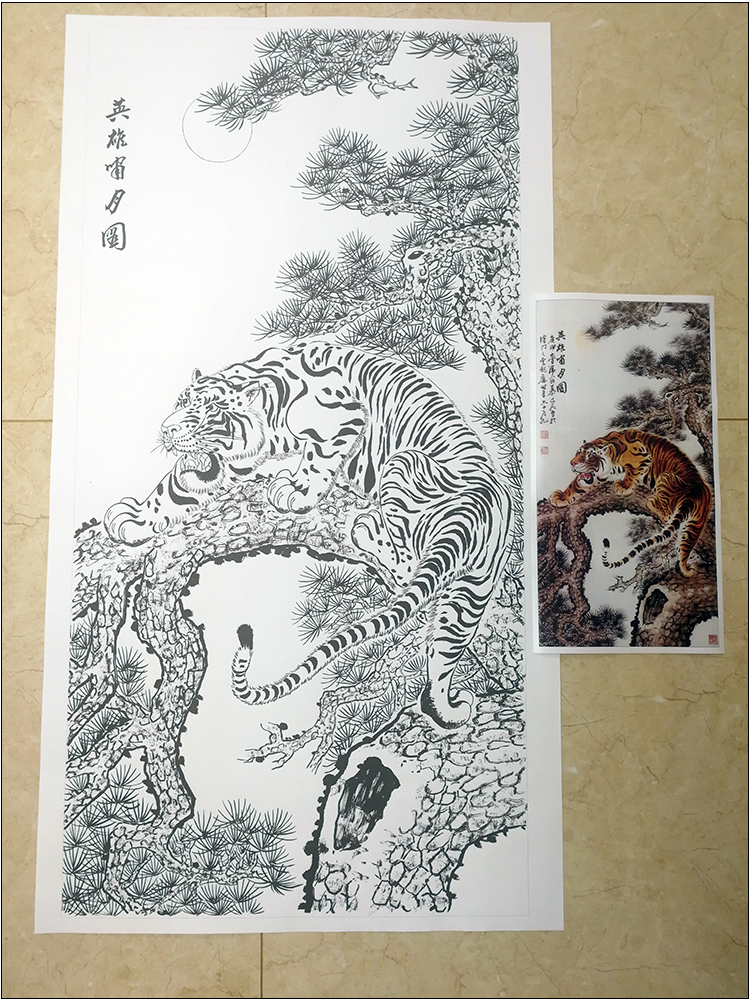 ks高清工笔画老虎白描底稿 国画山水花鸟临摹勾线实物