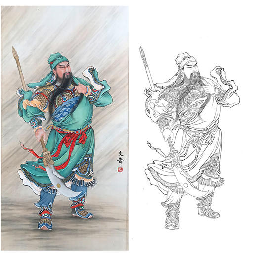 於文普竖幅工笔传统人物白描底稿-武圣人-关公-关羽-WP23 商品图0