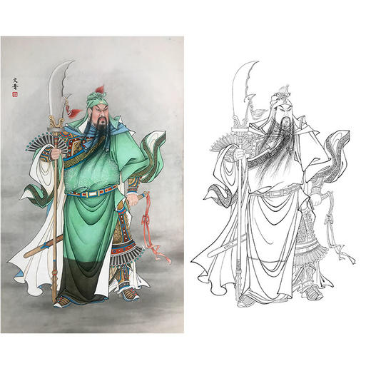 於文普竖幅工笔传统人物白描底稿-关公-关羽-WP21 商品图0